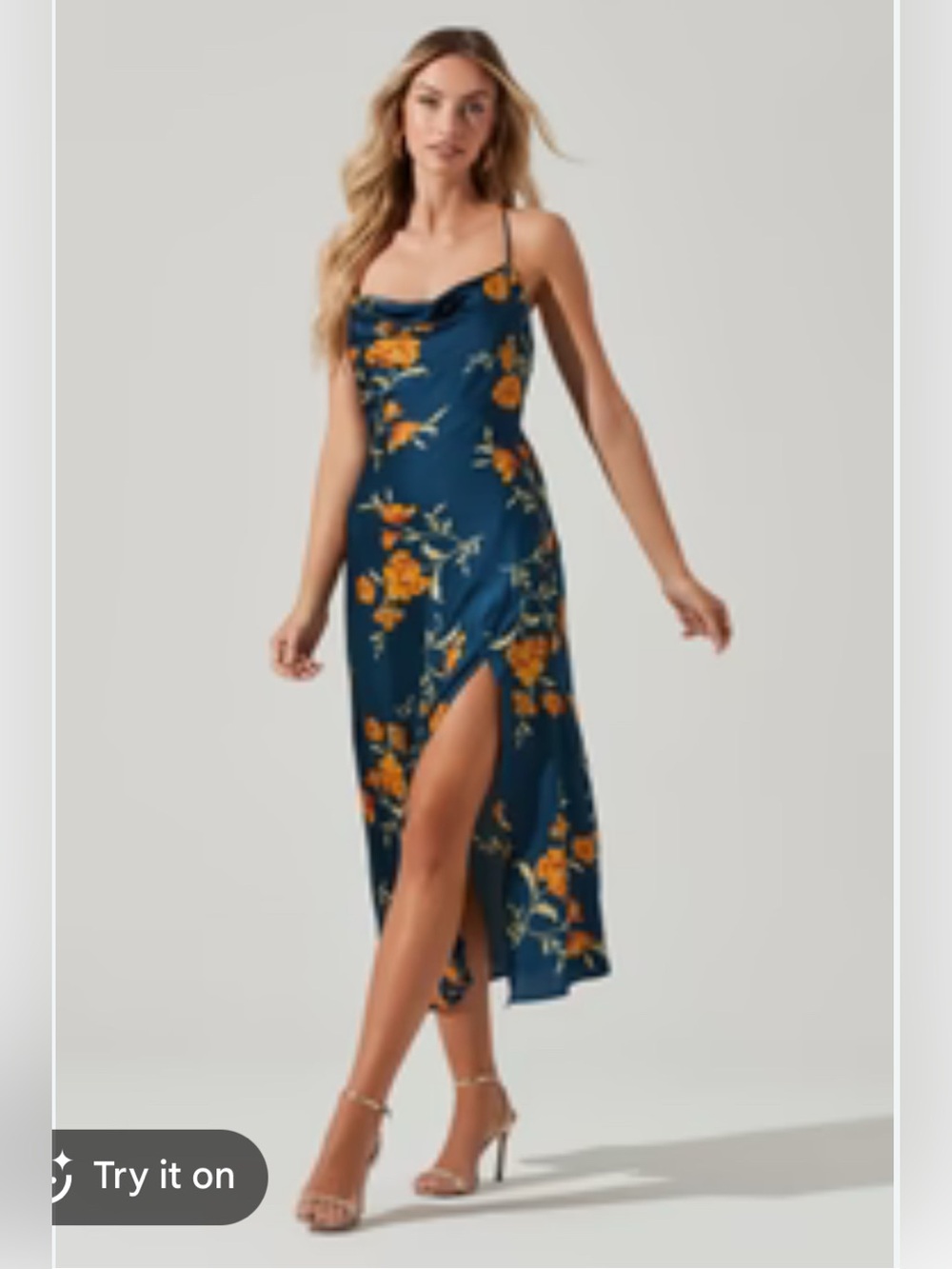 ASTR the Label Gaia floral Cowl Neck Midi Dress wedding guest event romantic L - Picture 1 of 7